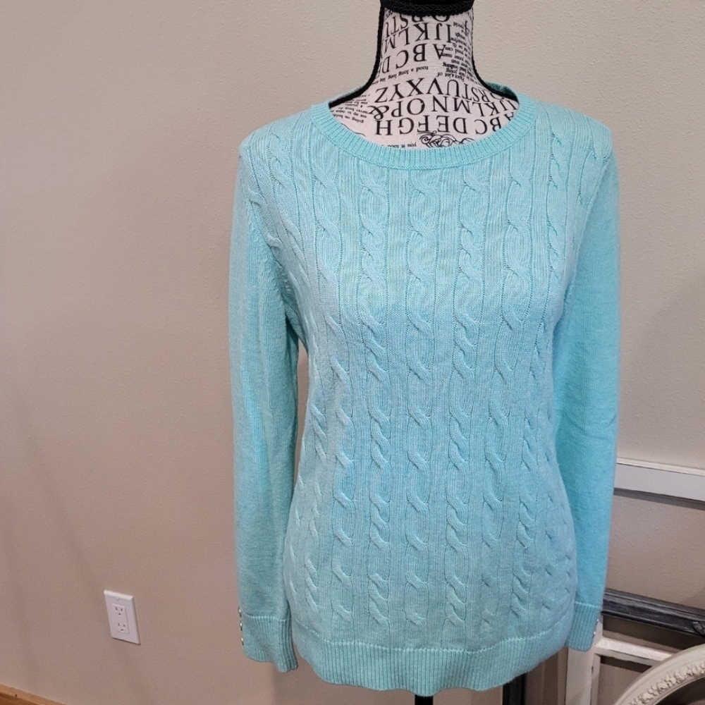 Talbott Women's SZ MP Lambs Wool blend cable‎ knit crew neck sweater mint
